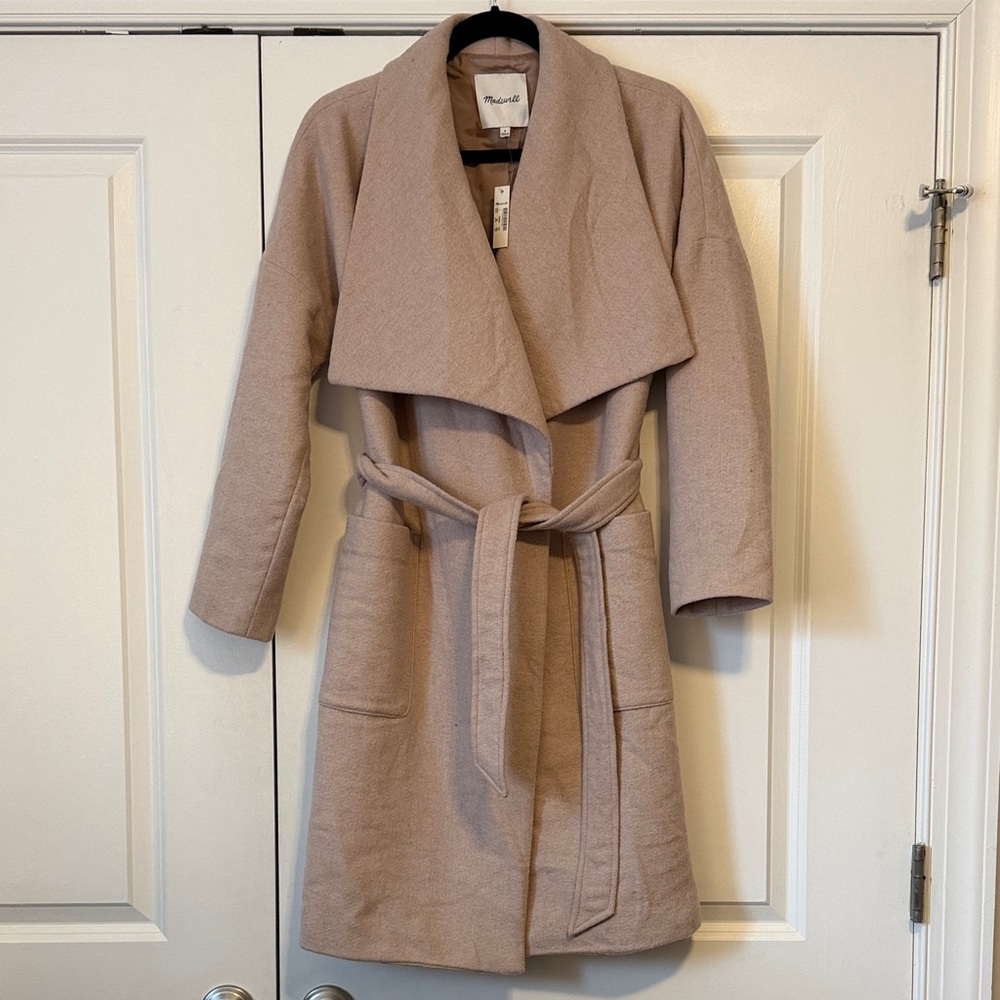 Madewell Beige Open Front Wool Blend Coat